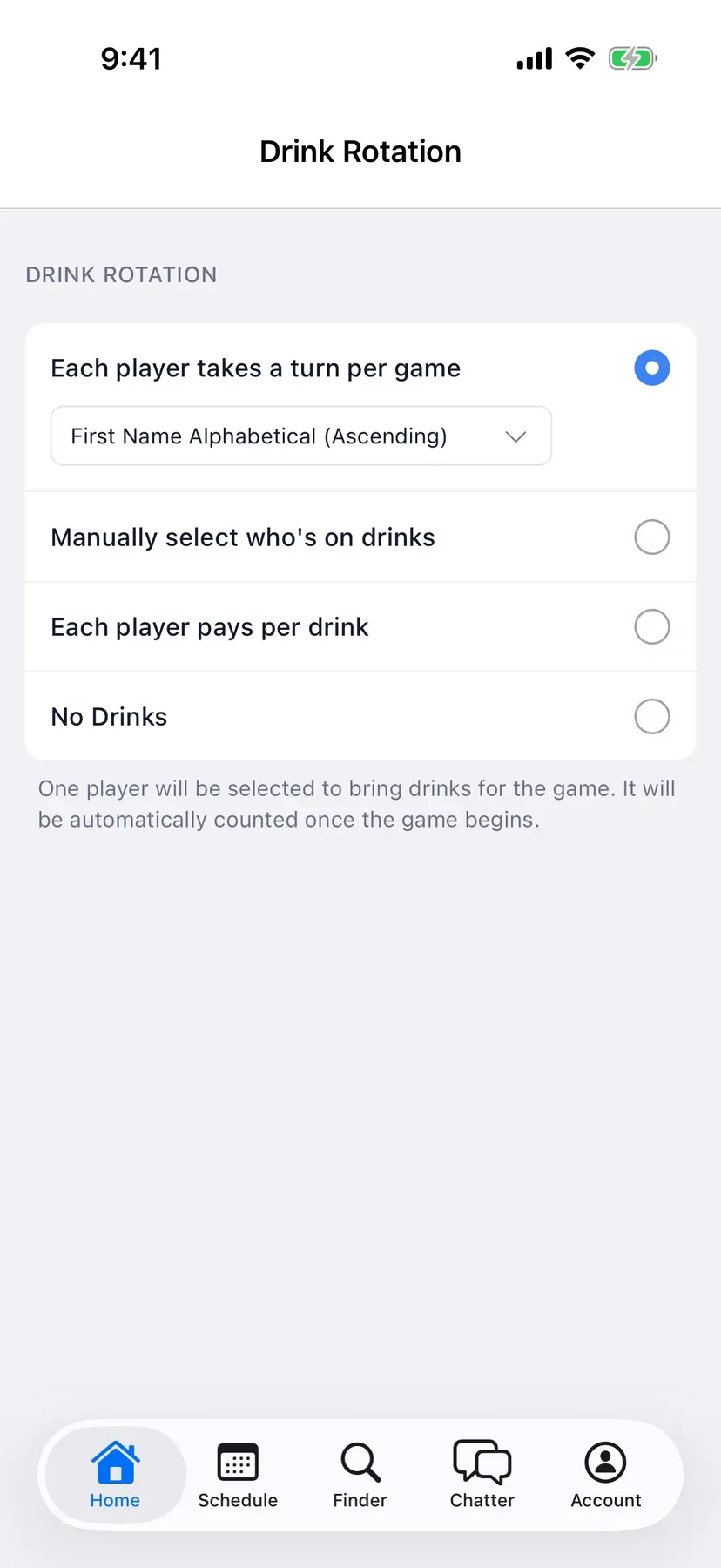 BenchApp on a phone: Drink Rotation settings