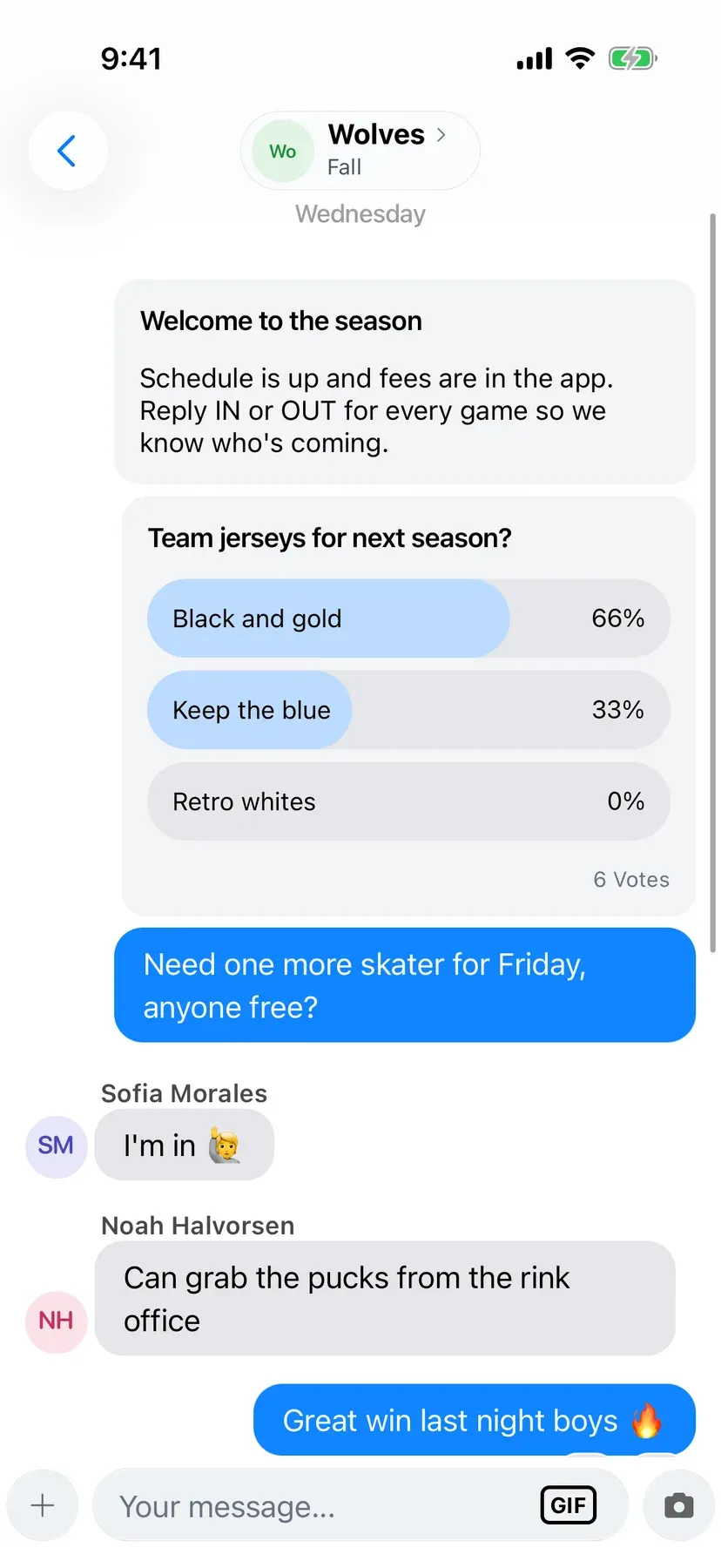 BenchApp team poll with votes